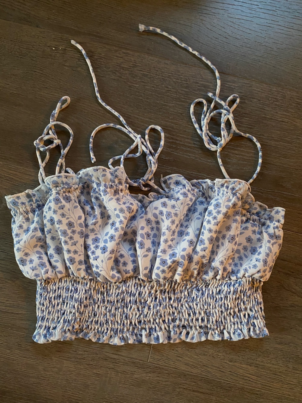 Princess Polly White and Light Blue Floral Smocked Crop Top